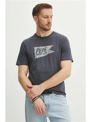 Bavlněné tričko Pepe Jeans SINGLE CARDIFF šedá barva s potiskem PM509401