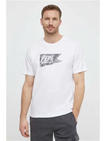Bavlněné tričko Pepe Jeans SINGLE CARDIFF bílá barva s potiskem PM509401