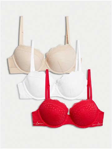 Sada tří dámských podprsenek v bílé červené a tělové barvě Marks & Spencer