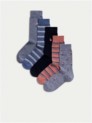 Sada pěti párů pánských ponožek v modré šedé a růžové barvě Marks & Spencer Cool & Fresh