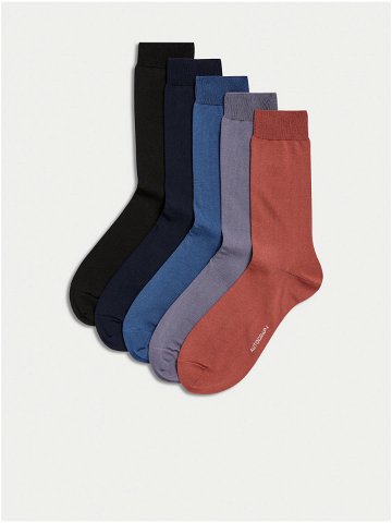 Sada pěti párů pánských ponožek v černé modré a červené barvě Marks & Spencer Pima