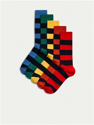 Sada pěti párů pruhovaných ponožek v modré žluté a červené barvě Marks & Spencer Cool & Fresh