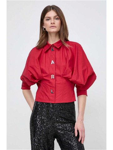 Bavlněná košile Karl Lagerfeld červená barva relaxed s klasickým límcem