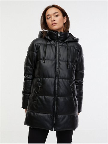 Černý dámský prošívaný koženkový kabát ORSAY