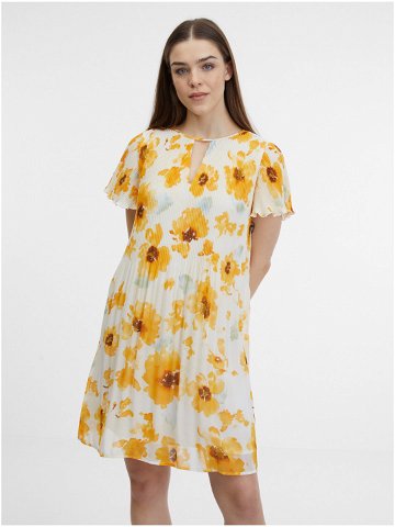 Béžovo-žluté dámské květované šaty ORSAY