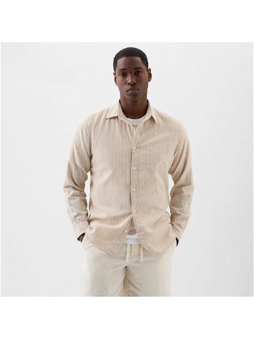 GAP Longsleeve Standard-Fit Linen Shirt Khaki Stripe