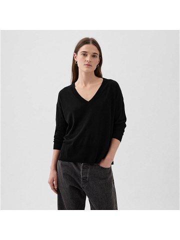 GAP Longsleeve Linen Split Hem Pullover Sweater Black