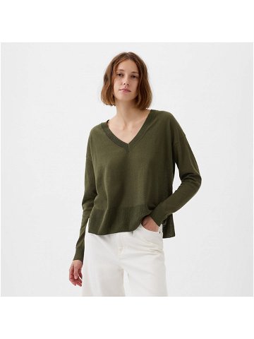 GAP Longsleeve Linen Split Hem Pullover Sweater Ripe Olive