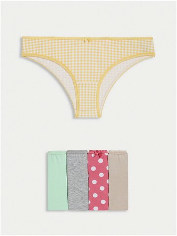 Sada pěti dámských brazilských kalhotek v žluté světle zelené šedé tmavě růžové a béžové barvě Marks & Spencer
