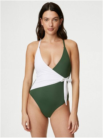 Bílo-zelené dámské zavinovací jednodílné plavky Marks & Spencer