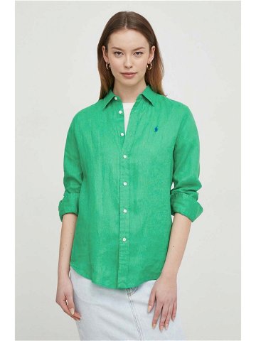 Lněná košile Polo Ralph Lauren zelená barva regular s klasickým límcem 211920516