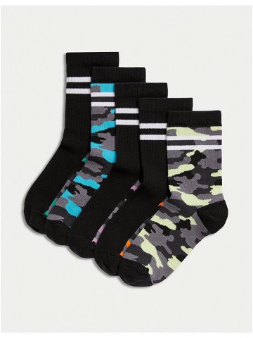 Sada pěti párů klučičích vzorovaných ponožek v černé barvě Marks & Spencer