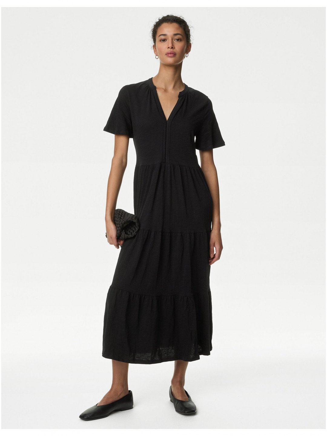 Černé dámské žerzejové midi šaty s volánem Marks & Spencer