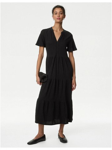 Černé dámské žerzejové midi šaty s volánem Marks & Spencer