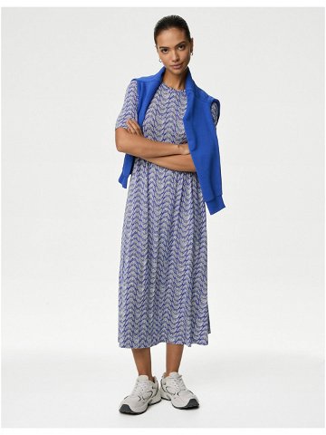 Modré dámské vzorované žerzejové midi šaty Marks & Spencer