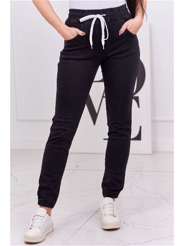 Džínové kalhoty se stahovací šňůrkou v pase černé 4XL-5XL-6XL