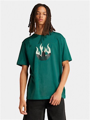 Adidas T-Shirt Flames Logo IS0177 Zelená Loose Fit