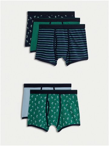 Sada pěti pánských vzorovaných boxerek v modré a zelené barvě Marks & Spencer Cool & Fresh