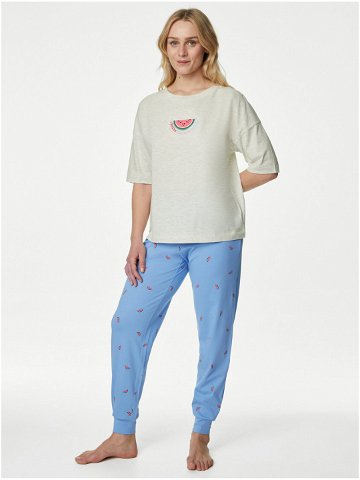 Krémovo-modré dámské pyžamo s motivem melounů Marks & Spencer