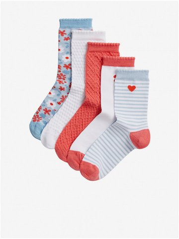 Sada pěti párů holčičích vzorovaných ponožek v červené bílé šedé a světle modré barvě Marks & Spencer