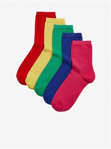 Sada pěti párů dámských ponožek v červené žluté zelené modré a růžové barvě Marks & Spencer