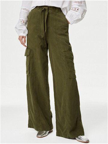 Tmavě zelené dámské široké kalhoty Marks & Spencer