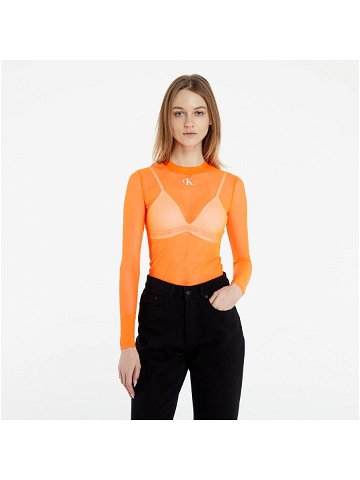 Calvin Klein Jeans Mesh High Neck Long-Sleeved Top Shocking Orange
