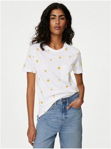 Bílé dámské vzorované tričko s kapsičkou Marks & Spencer
