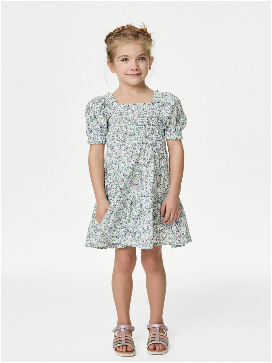 Modro-krémové holčičí květované šaty Mini Me Marks & Spencer
