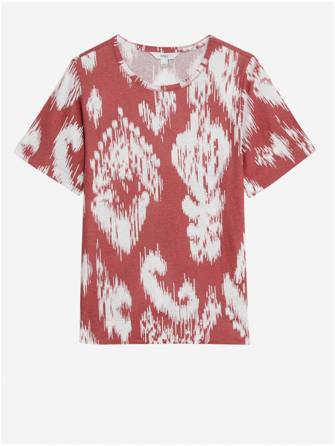 Bílo-červené dámské vzorované tričko s příměsí lnu Marks & Spencer