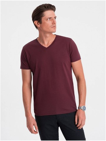 Vínové pánské basic tričko s véčkovým výstřihem Ombre Clothing