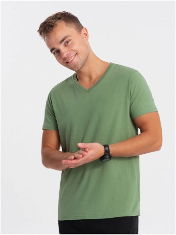 Zelené pánské basic tričko s véčkovým výstřihem Ombre Clothing