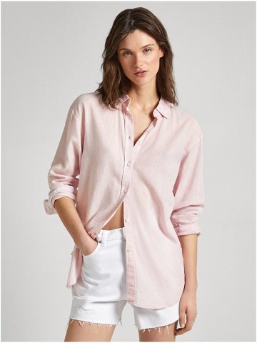 Světle růžová dámská lněná košile Pepe Jeans Philly