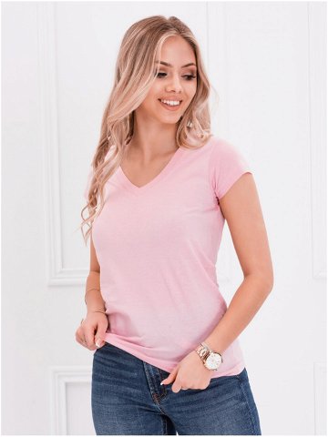 Světle růžové dámské basic tričko s véčkovým výstřihem Edoti