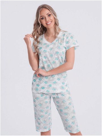 Bílo-tyrkysové dámské květované pyžamo Edoti