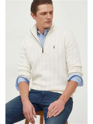 Vlněný svetr Polo Ralph Lauren pánský béžová barva lehký s pologolfem 710A33364