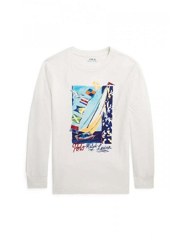 Dětská bavlněná košile s dlouhým rukávem Polo Ralph Lauren bílá barva s potiskem