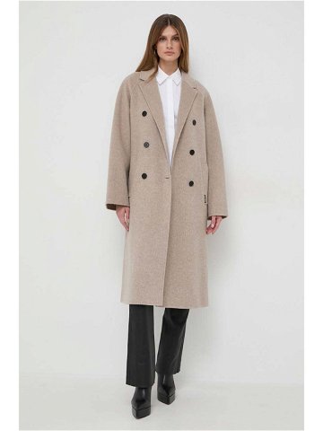 Vlněný kabát Karl Lagerfeld béžová barva přechodný dvouřadový