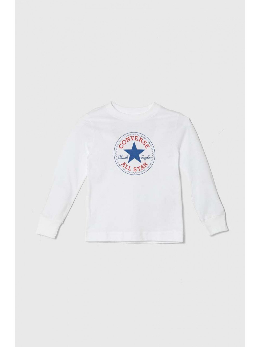 Bavlněné tričko s dlouhým rukávem Converse bílá barva s potiskem