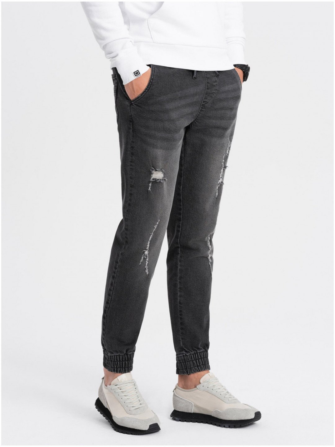 Tmavě šedé pánské džíny s potrhaným efektem Ombre Clothing