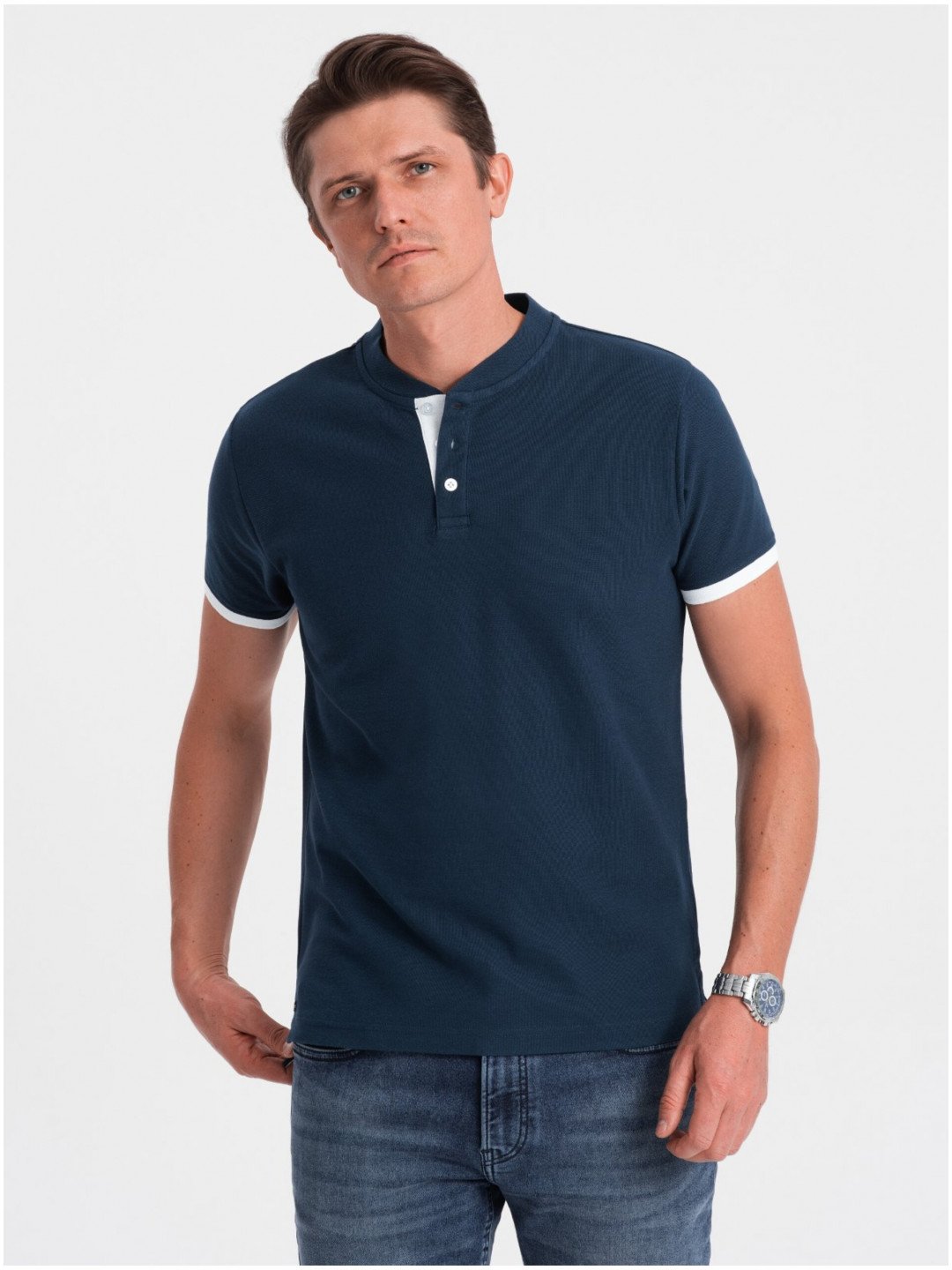 Tmavě modré pánské polo tričko Ombre Clothing