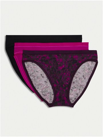 Sada tří dámských kalhotek s vysokým pásem v tmavě růžové a černé barvě Marks & Spencer Flexifit