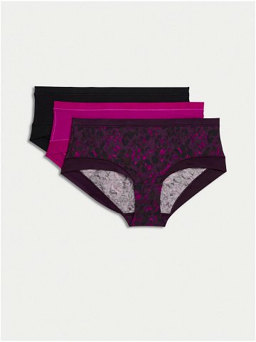 Sada tří dámských kalhotek v fialové růžové a černé barvě Marks & Spencer