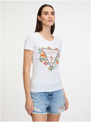 Bílé dámské tričko Guess Triangle Flowers