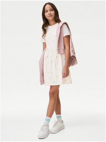 Krémové holčičí vzorované šaty Marks & Spencer