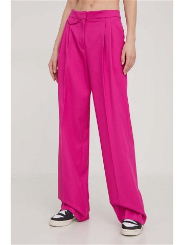 Kalhoty HUGO dámské růžová barva široké high waist 50511159