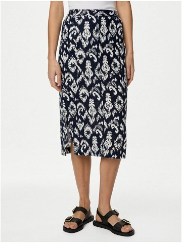 Tmavě modrá dámská vzorovaná sukně s příměsí lnu Marks & Spencer