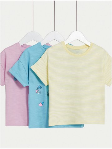 Sada tří holčičích triček v růžové modré a žluté barvě Marks & Spencer