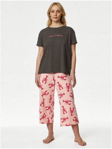Růžovo-šedé dámské vzorované pyžamo Marks & Spencer