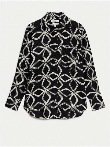 Bílo-černá dámská lněná vzorovaná košile Marks & Spencer